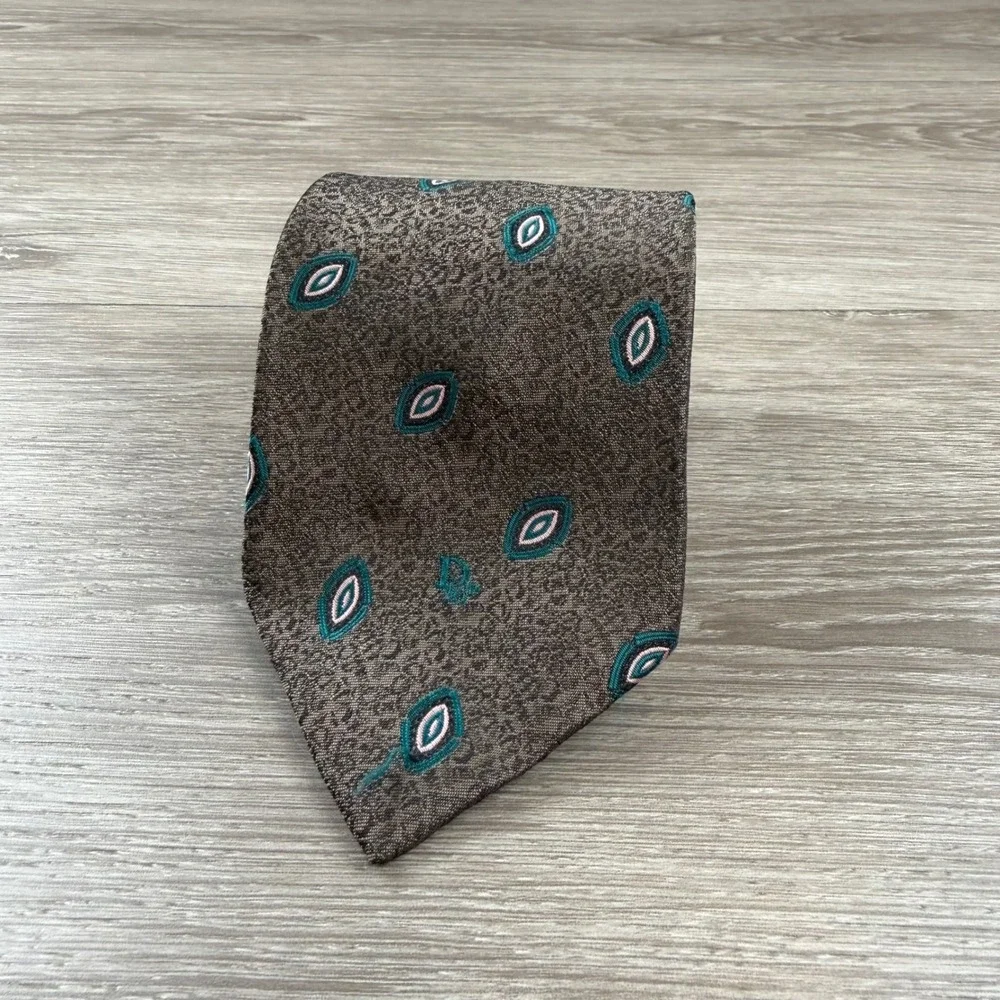 Christian Dior Monsieur Mens Tie Geometric Pattern Brown OS
